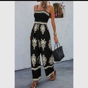 Black and Cream Embroidered Jumpsuit